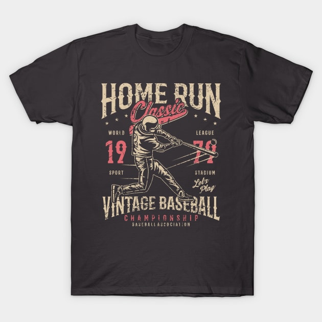 Home Run Classic Vintage Baseball Design T-Shirt by Jarecrow 